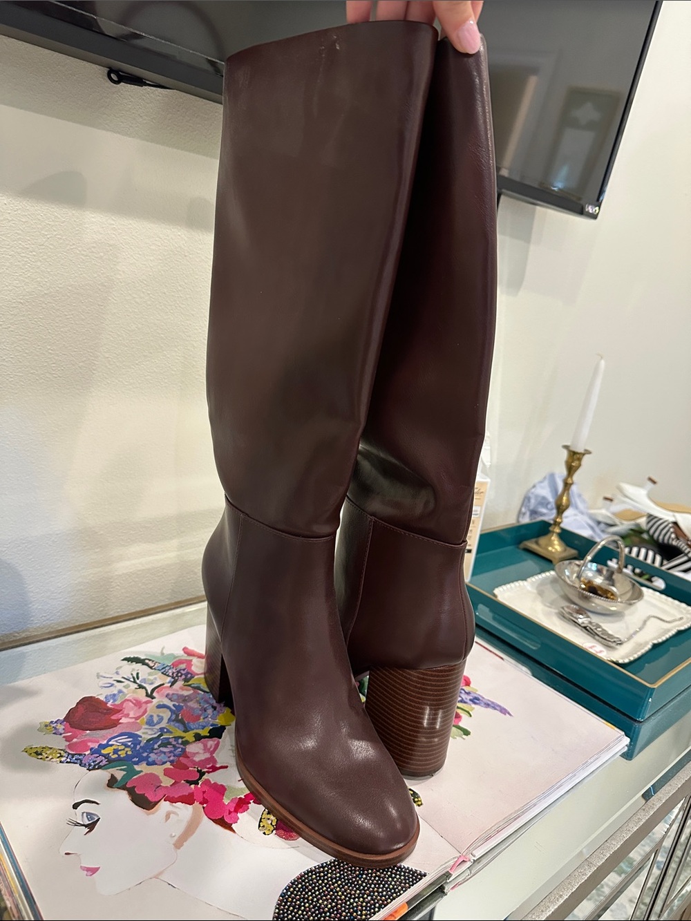Unisa Chestnut Brown Block Heel Boots